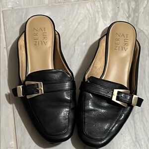 Naturalizer Black Mules with Silver Buckle